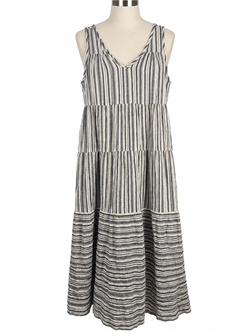 Marine Layer Striped Tiered Maxi Dress Size Large 100% Cotton